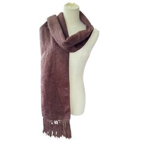 Alpaca Camargo Brown Fuzzy Knit Scarf 35" Fringe Warm Cozy